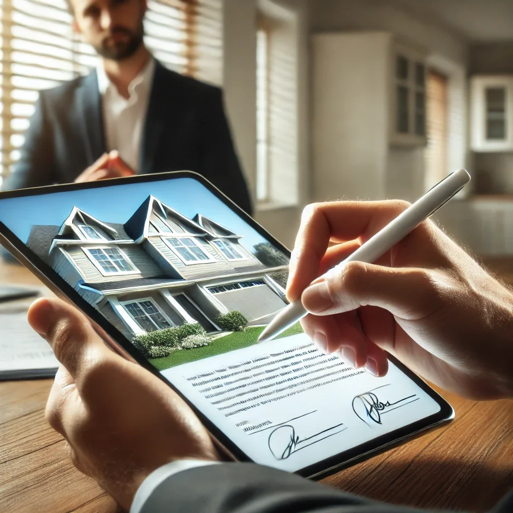 Signature d'un état des lieux détaillé avec photos pour sécuriser la localisation d'un bien immobilier.